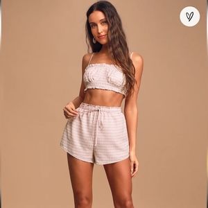 Lulus My Own Paradise Pink White Gingham Two Piece Romper Crop Top Shorts Small